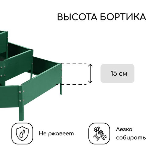 Клумба оцинкованная, 3 яруса, d=60100140 см, высота бортика 45 см, зелёная, Greengo  фото 3