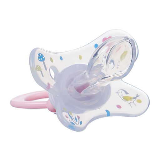 Соска - пустышка силиконовая ортодонтическая M&B «Зайка», от 12 мес., с колпачком, держатель, розовый