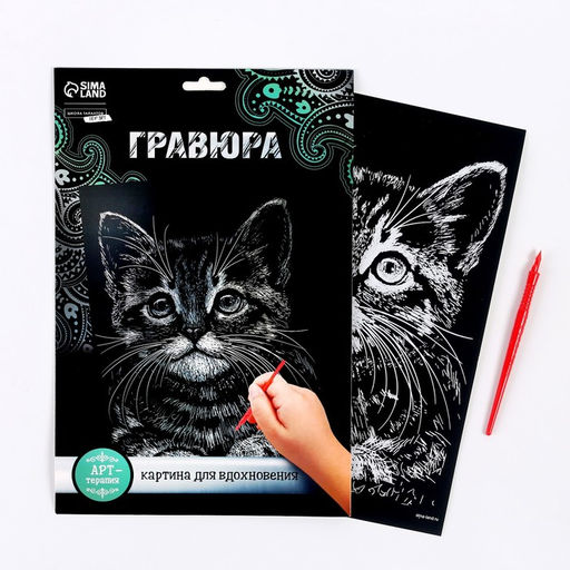 Гравюра Котёнок с металлическим эффектом серебро А4 - Школа талантов фото 2