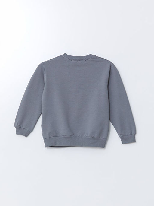 Bisiklet Yaka Bask?l? Erkek Bebek Sweatshirt