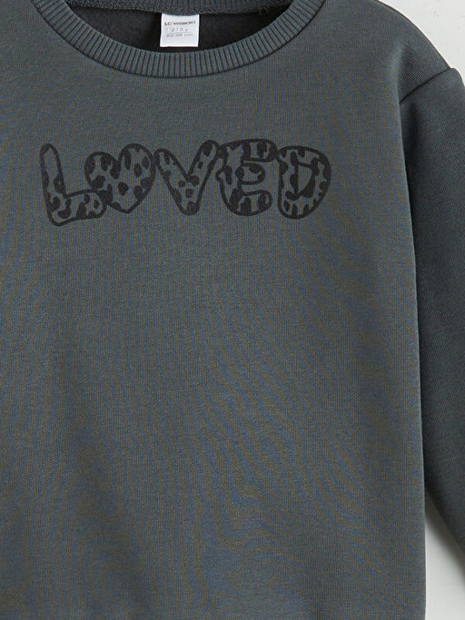 Bisiklet Yaka Bask?l? K?z ?ocuk Sweatshirt