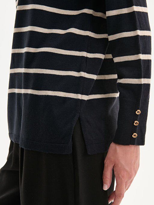 Bisiklet Yaka ?izgili Kad?n Triko Kazak