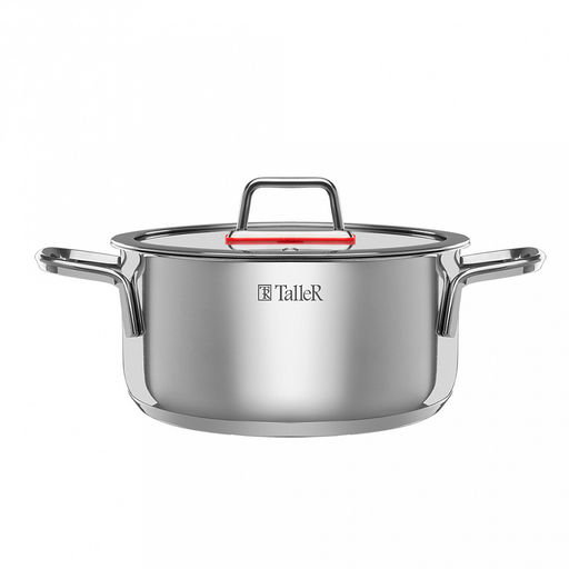Кастрюля из нержавеющей стали "Tendency" 2,8л, д20см, h9,8см, s0,6мм, дно s2,8мм, плоская стеклянная жаропрочная крышка, пароотвод, стальной обод, капсулированное дно, прутковые ручки из нержавеющей стали на точечной сварке, полировка снаружи - зерка