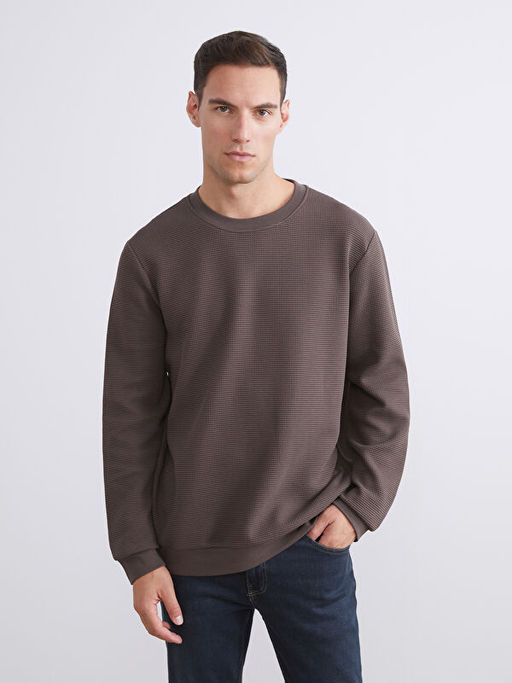 Bisiklet Yaka Dokulu Erkek Sweatshirt