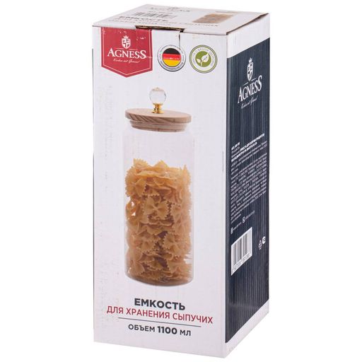 Емкость для сыпучих Agness Kristall 1100 мл 9×24 см прозрачная  фото 3