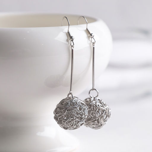 Серьги висячие Шарик переплетение, цвет серебро, 6.5 см