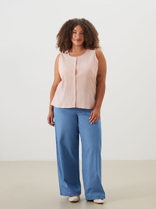 Bisiklet Yaka ?izgili Poplin Bluz