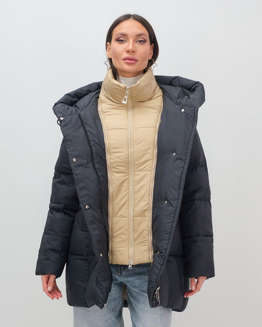 Куртка двубортная женская зимняя с капюшоном черного цвета 7736Ch Бренд: Visdeer  фото 10