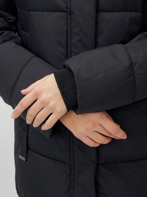 Пальто утепленное стеганное зимнее с капюшоном женское черного цвета 9608Ch - Mtforce фото 9
