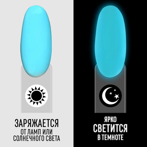 Гел лак для ногтей GLOW IN THE DARK, 3-х фазный, 8 мл, LED/UV, люминесцентный, цвет бирюзово-голубой (15) - Queen fair фото 2