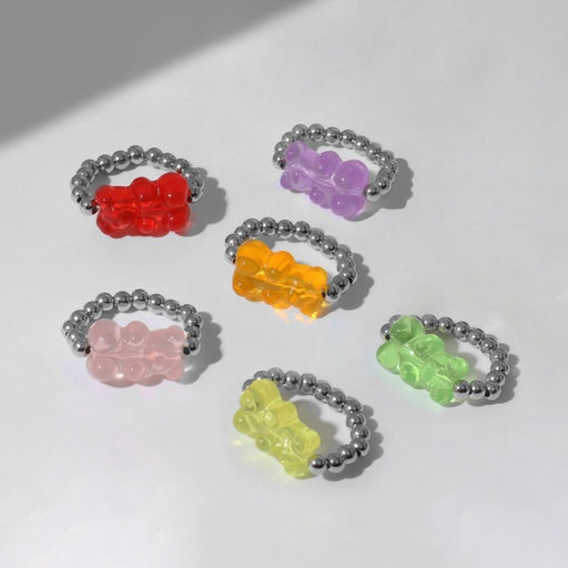 Цена за 2 шт. Кольцо бисерное «Мармеладный мишка», безразмерное, цвет МИКС