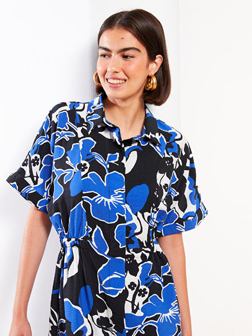 ?i?ekli K?sa Kollu Kad?n G?mlek Elbise