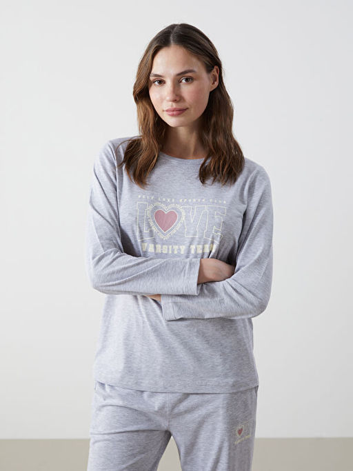 Bisiklet Yaka Bask?l? Kad?n Pijama Tak?m?