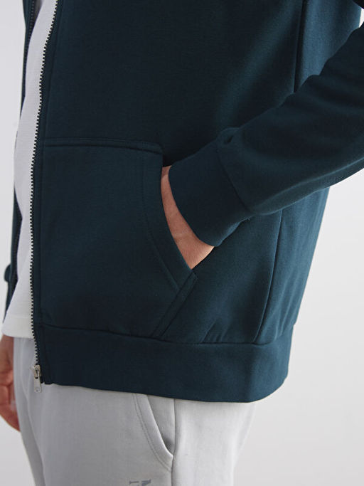 Kap??onlu Uzun Kollu Erkek Fermuarl? Sweatshirt