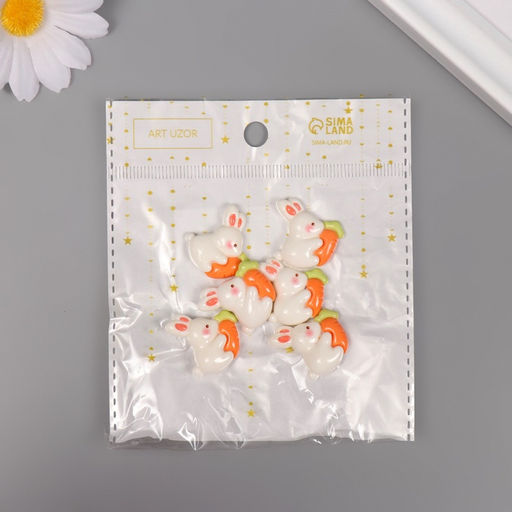 Декор для творчества пластик «Кролик с морковкой», набор 6 шт., 2×2.3×0.8 см