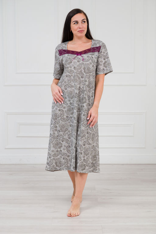 Ночная сорочка из кулирки Кружевница огурчик черно-бордовый - Амадэль фото 6