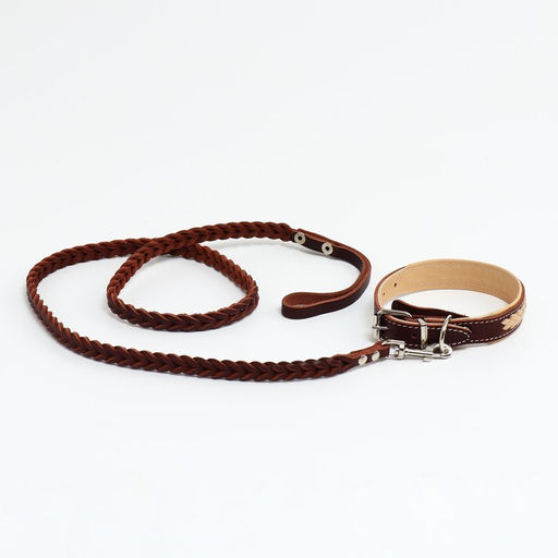 Комплект бежевый ошейник и коричневый поводок с косой - Пушистое счастье фото 4