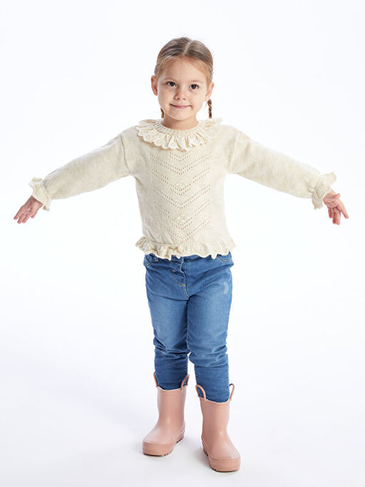 Bisiklet Yaka Kendinden Desenli K?z Bebek Triko Kazak - Waikiki фото 2