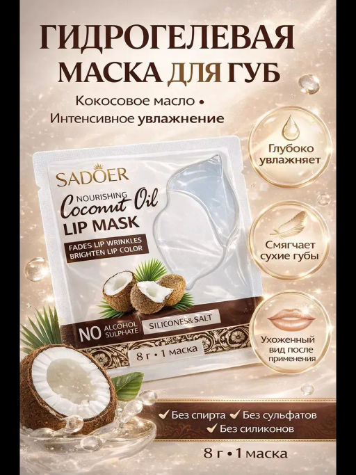 Маска для губ с кокосовым маслом питательная - Sadoer фото 3