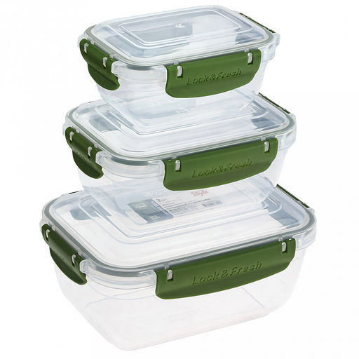 Контейнер для продуктов пластмассовый Мастер набор 3шт: 0,4л, 0,8л, 1,4л, прямоугольный, с клипсами, воздухонепроницаемый (герметичный), съемный силиконовый уплотнитель, подходит для СВЧ (Россия)
