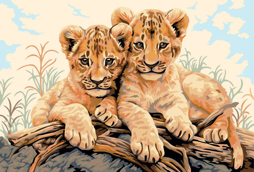 ФРЕЯ PNB/PS-374 Набор для раскрашивания по номерам 30 х 20 см Малыши-львята