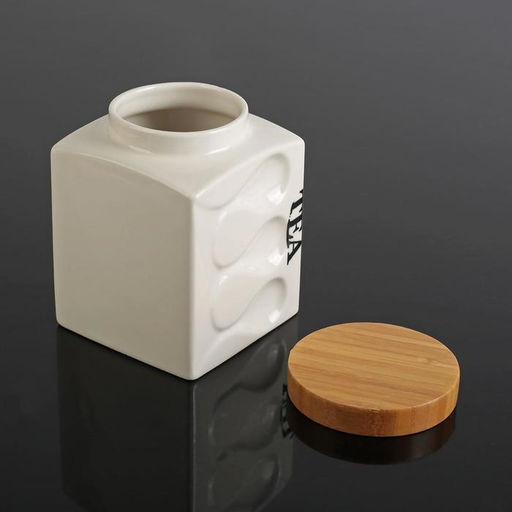 Банки для хранения сыпучих на деревянной подставке «Эстет. Волны», 3 предмета: 900 мл, 12×14.5 см, керамические, белые