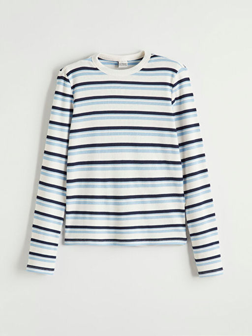 Bisiklet Yaka ?izgili K?z ?ocuk Ti??rt