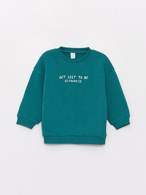 Bisiklet Yaka Uzun Kollu Bask?l? Erkek Bebek Sweatshirt