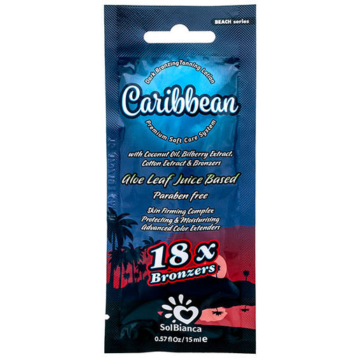 САШЕ Caribbean крем д/загара с маслом кокоса, ягод черники, хлопка (18*Bronzer) 15мл