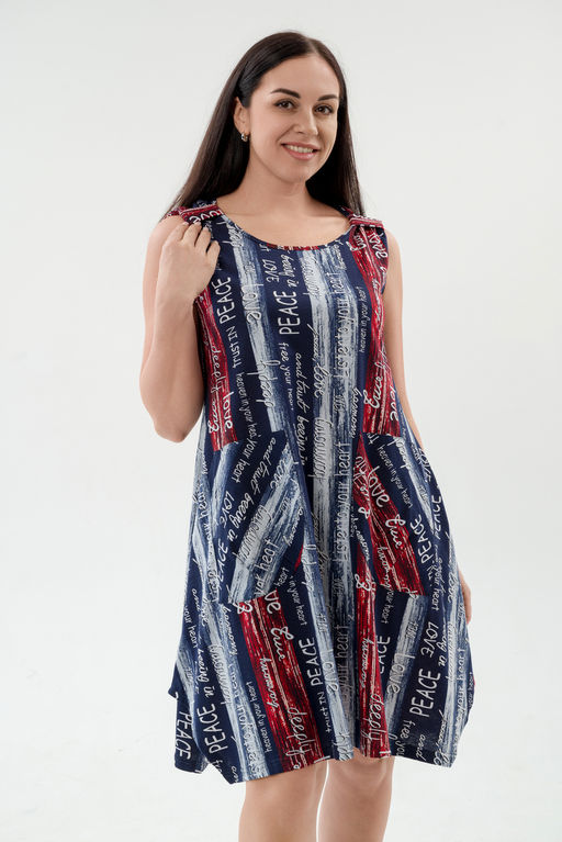 Платье женское из кулирки Кэтрин сине-красный макси - Амадэль фото 4