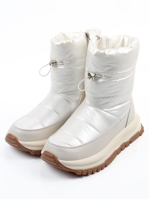02-WA010-3M LT. BEIGE Сапоги "Дутики" зимние женские (натуральная кожа, курточная ткань, 100% шерсть)