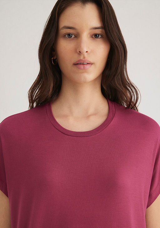 Dusuk Omuz Pembe Basic Tisort - Mavi фото 5