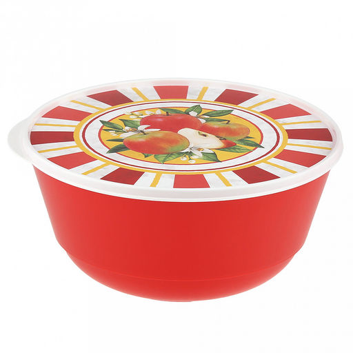 Миска пластмассовая "Bergamo" 3л, д24,3см, h11,5см, с крышкой, с декором "Сицилия", красный (Россия)
