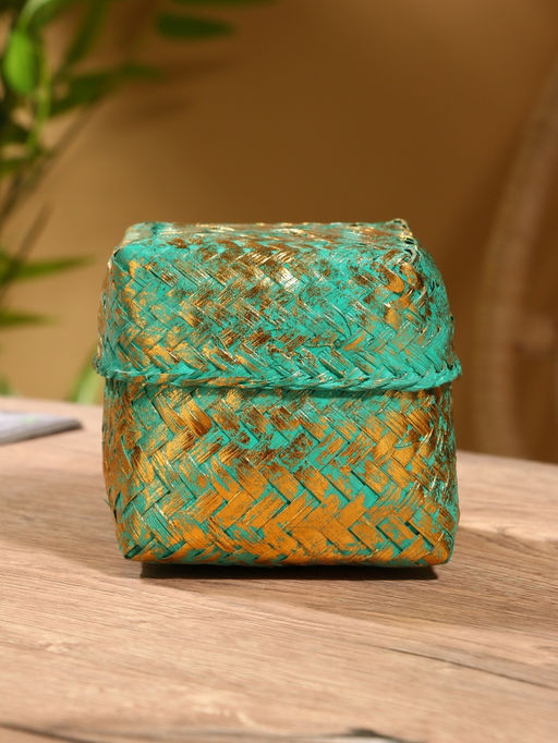 Корзинка плетёная «Голден мини», 12×12×10 см, голубая