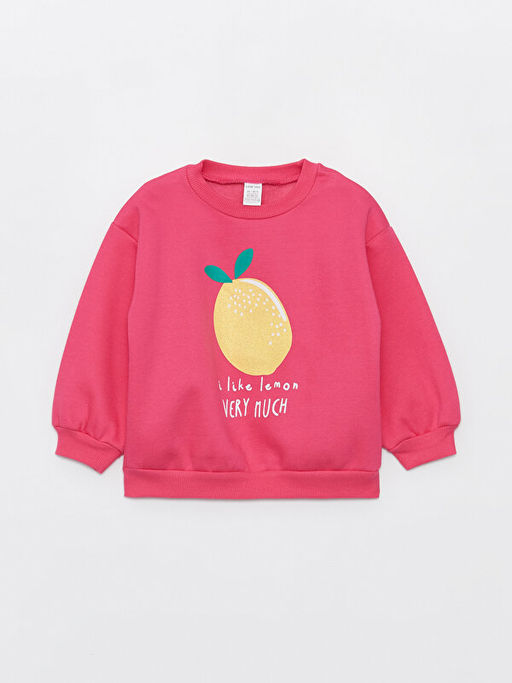 Bisiklet Yaka Uzun Kollu Bask?l? K?z Bebek Sweatshirt ve E?ofman Alt 2li Tak?m - Waikiki фото 2