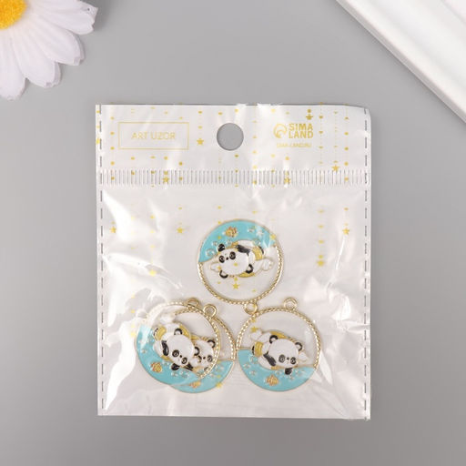 Цена за 4 шт. Декор для творчества металл, эмаль «Пандочка в море», 2.8×2.5 см