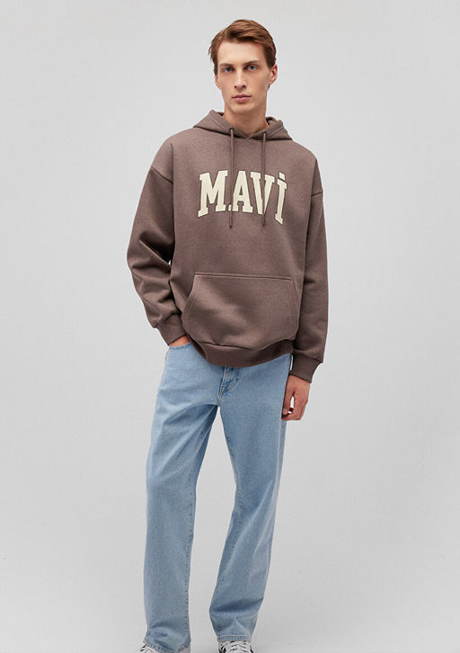 Mavi Logo Bask?l? Kapusonlu Kahverengi Sweatshirt  фото 2