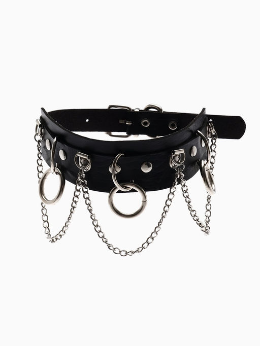 Чокер Искушение цепи и кольца, цвет чёрный в серебре, 40 см