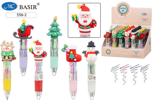 Цена за 2 шт. Ручка шар. автомат. "Новогодняя" 4-цветная (E-556-2) мини-корпус с цветным резиновым держателем, наконечник с фигуркой