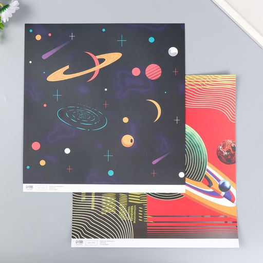 Цена за 5 шт. Двусторонняя бумага для скрапбукинга «Арт Узор. Космос», 180 г/м², 30.5×32 см