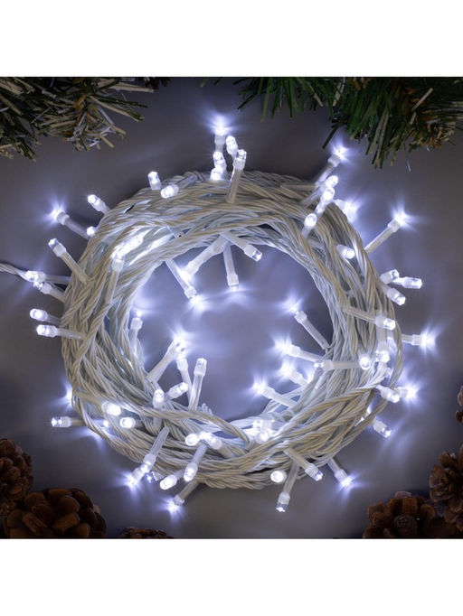 Гирлянда «Нить» 10 м, IP20, белая нить, 100 LED, 8 режимов, 220 В, свечение белое