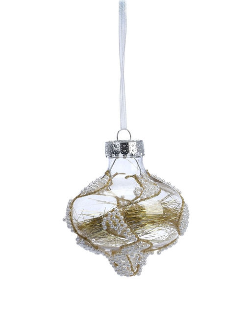 Ёлочные шары новогодние Мелвин, набор 6 шт., d=8 см, прозрачный/бело-золотой - Simaland фото 8