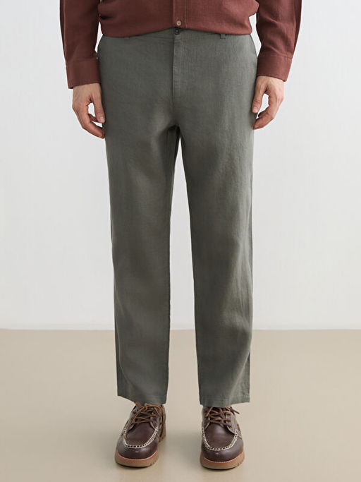 Standart Kal?p Keten Erkek Pantolon