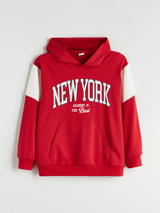 Kap??onlu New York Bask?l? Erkek ?ocuk Sweatshirt
