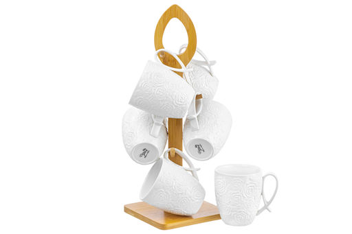 Набор кружек Elan Gallery Розы фарфор 300 мл 6 шт на подставке  фото 3