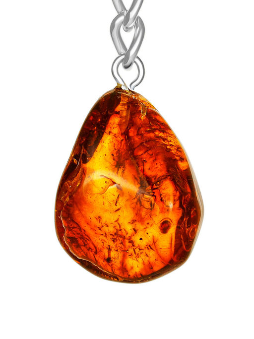 Яркий брелок с цельным кусочком янтаря с инклюзом