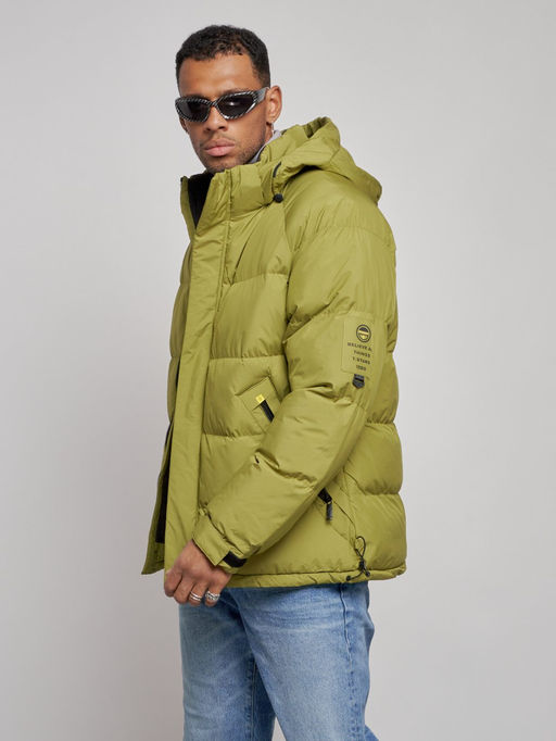 Куртка спортивная болоньевая мужская зимняя с капюшоном зеленого цвета 3111Z - Wonderrman фото 9