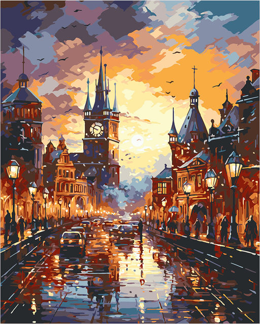 ФРЕЯ PNB/PLDD-328 Набор для раскрашивания по номерам ( со светодиодами ) 50 х 40 см Огни ночной Праги