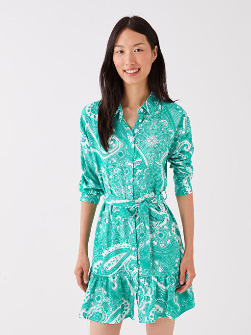 Desenli Uzun Kollu Kad?n G?mlek Elbise