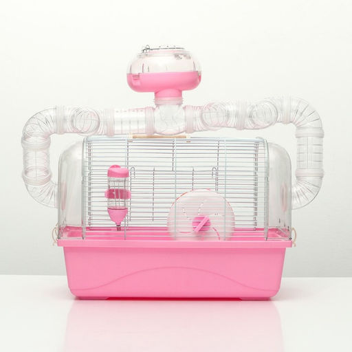 Клетка для грызунов с туннелем, выносным домиком и наполнением, 47 х 30 х 38, см, розовая - Пижон фото 13